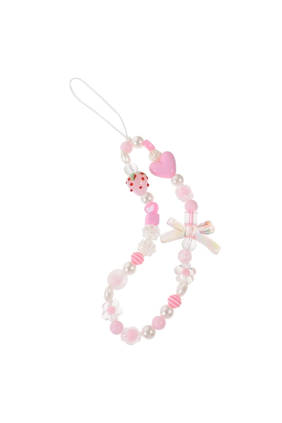 Beaded Phone Charm with Romantic Heart Design, Stylish Phone Accessory for Mobile Devices