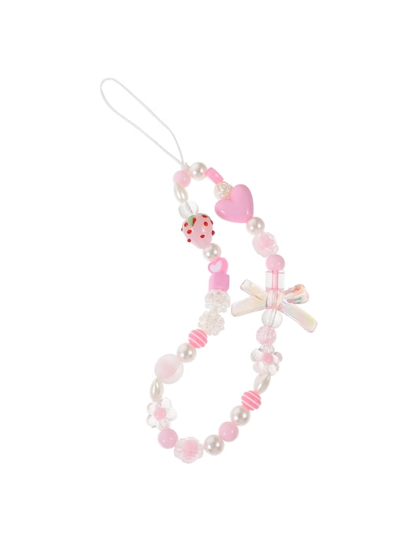 Cute Beaded Phone Charm Pink Resin Stylish Design for Phones and Keys
