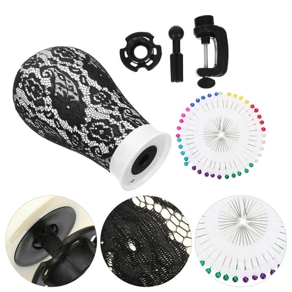 LABSERRON Black Canvas Mannequin Head with Metal Stand for Wig Display and Storage 1 Set