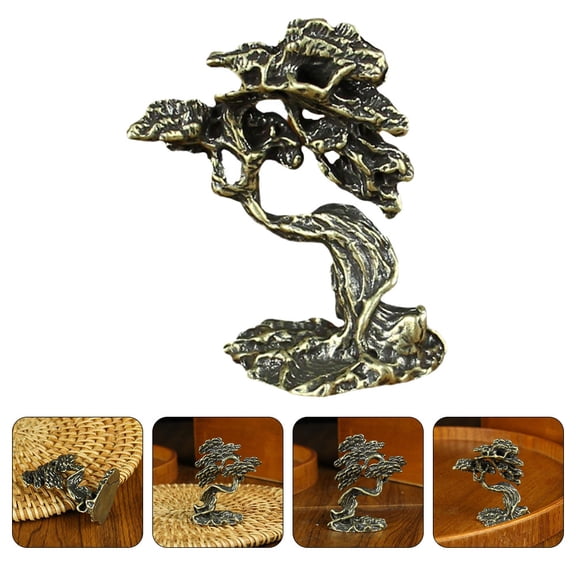 LABSERRON Brass Pine Adornment Desktop Pine Shaped Decor 1Set Golden .3X4.3X0.8In