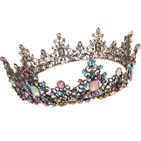 LABSERRON Bridal Crown 1Pcs Vintage Queen Crown 16x16cm Multi-Colored Rhinestone For Wedding Parties Photography