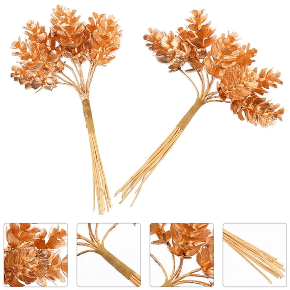 LABSERRON 2Pcs Golden Artificial Pine Cone Picks Plastic Christmas Wreath Decoration Materials