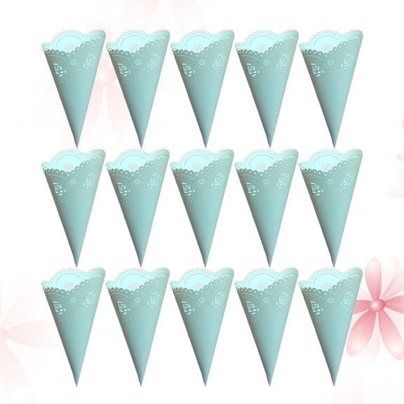 LABSERRON Cone Holders For Party 20Pcs Blue Craft Paper Petal Cones Wedding Decor