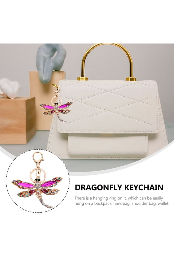 Cute Key Chain Women Dragonfly Shape Keyring Zinc Alloy Rhinestone 1Pc