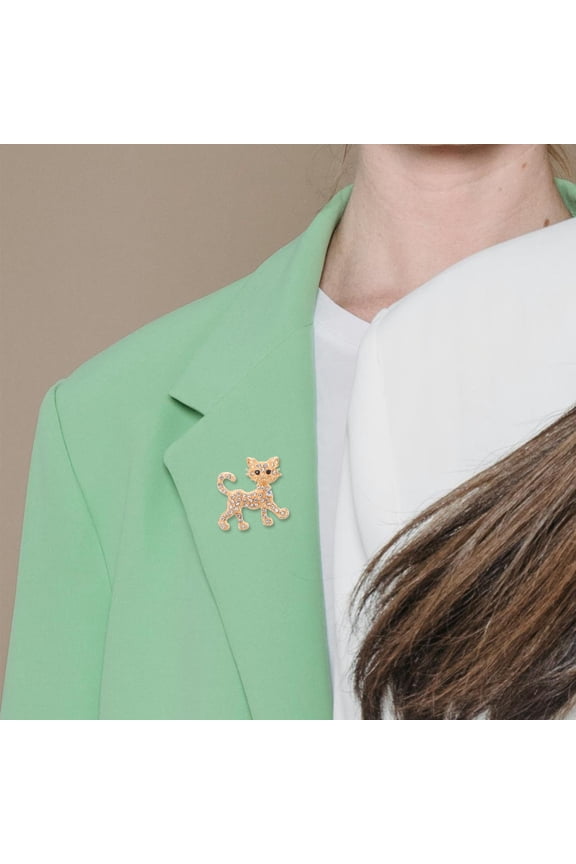 Cute Pins For Backpacks Cat Brooch Golden Alloy Rhinestone Clothing Accessories 1Pcs