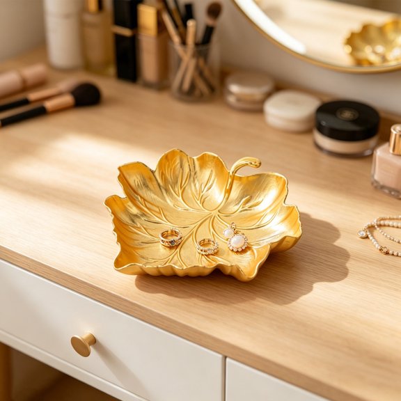 LABSERRON Decorative Golden Metal Leaf Shaped Serving Tray for Snacks Candy Fruit Display Centerpiece