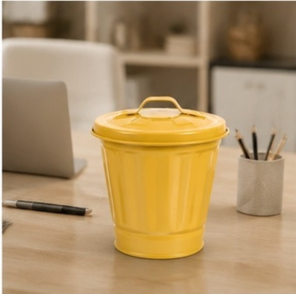 LABSERRON Desktop Garbage Can Yellow Iron Lid Design for Flower Use ...