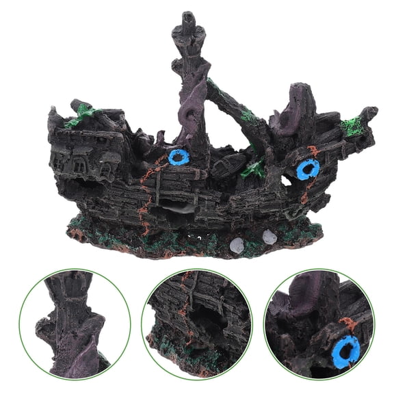 LABSERRON Fish Tank Decoration 1Pcs Resin Fishing Boat with Realistic Modeling 7.07X1.97X5.50in