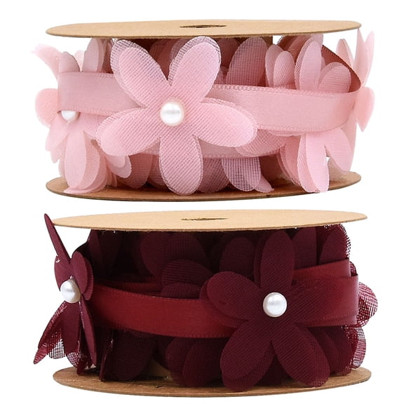 LABSERRON Flower Lace Ribbon 2 Roll Floral Applique Ribbon for Women Friends Wedding Decoration