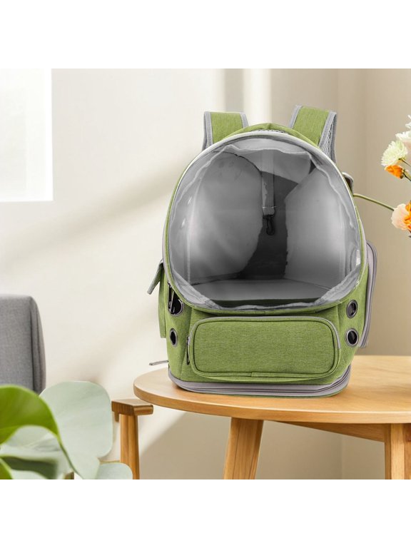Foldable Green Cat Carrier Backpack Transparent Capsule Design with Shoulder Straps