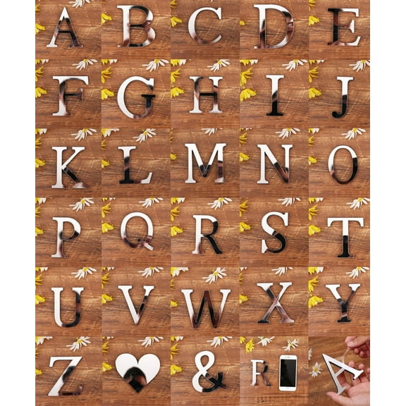 LABSERRON Home Decor Mirror Letters Acrylic Mirror Decal Silver EVA 10.0X7.9X0.4In 3D Visual Effect 1 Bedrooms