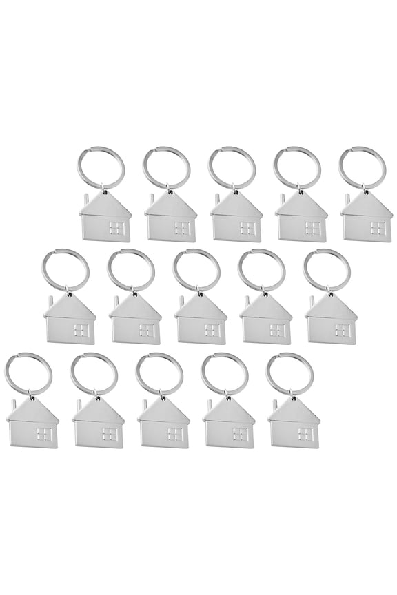 House Shape Keychains 15Pcs Silver Miniature House Keychain Housewarming