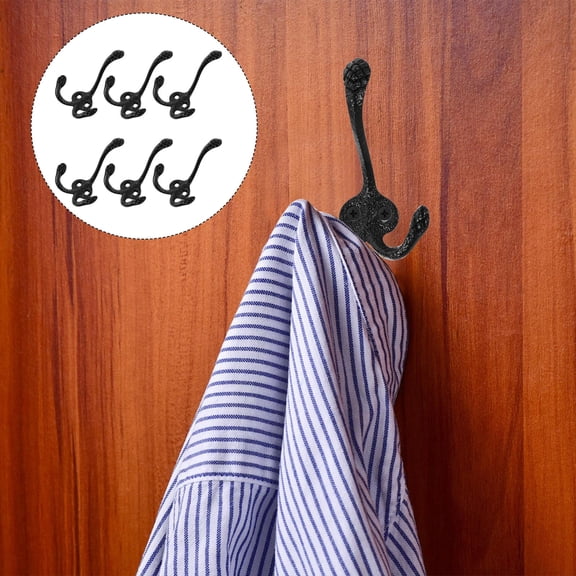 LABSERRON Indoor Use 6Pcs Black Dual Hook Hangers for Bathroom and Entryway Storage Organizer
