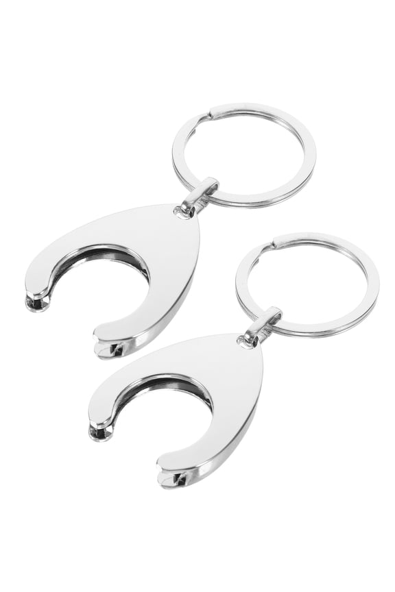 2Pcs Trolley Token Key Ring Durable Zinc Alloy Shopping Cart Coin Holder Keychain