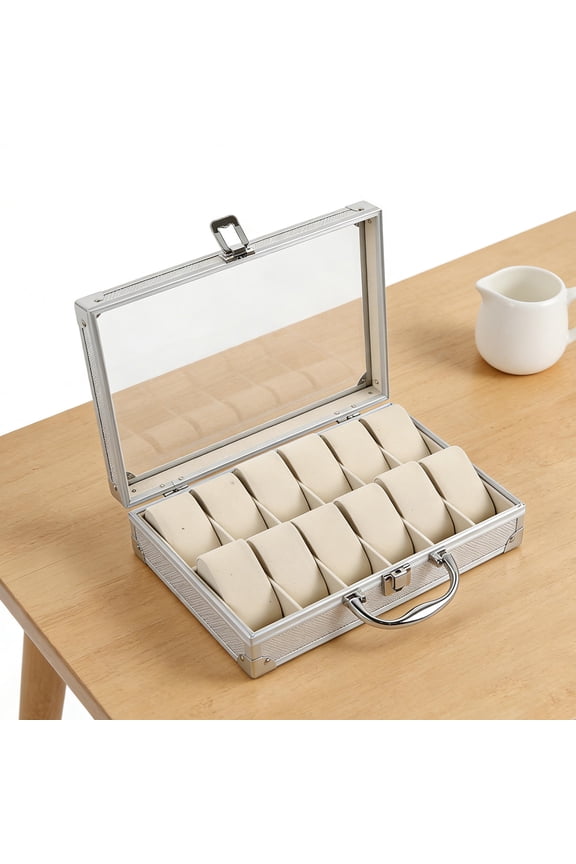 Mens Watch Storage Box with Sturdy Aluminum Alloy and Transparent Viewing Window