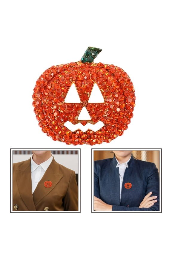 Metal Stick Pin Pumpkin Shape Orange Rhinestone Environment Protection Material 1Pcs