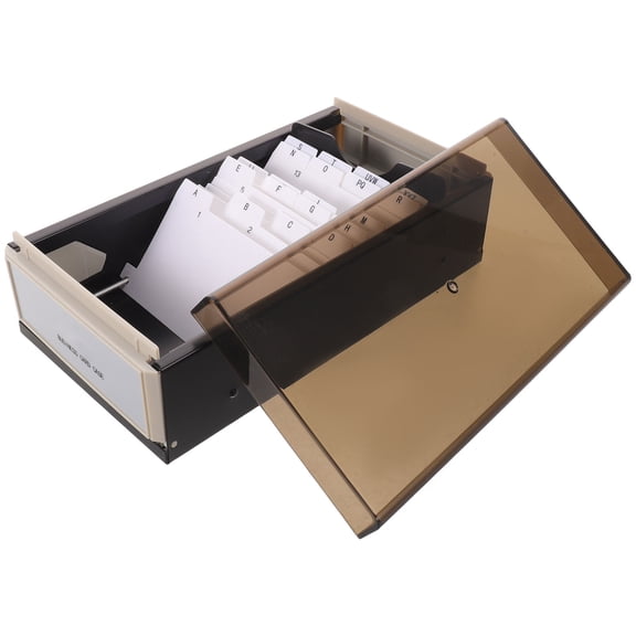 LABSERRON Portable Business Card Storage Box with Alphabet Index Tabs for Office Desk Black