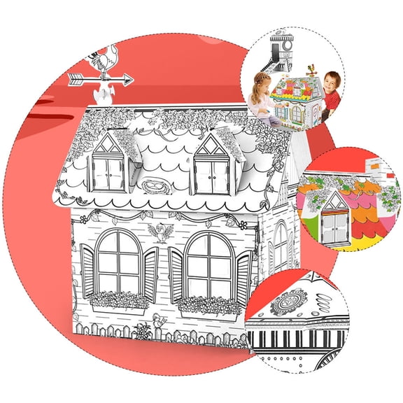 LABSERRON Painting Assembled Model Toy 3D Villa Shape DIY Color Filling Assembled Model Toy 1 Set