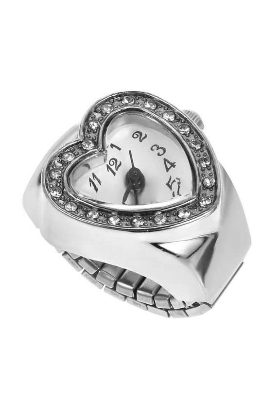 Quartz Ring Watch Heart Shape Silver Alloy for Party Timekeeping 1Pack Men Women