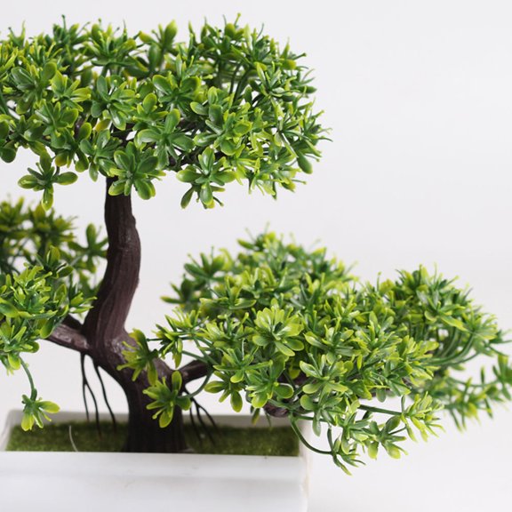 LABSERRON Realistic Simulation Pine Plant in Plastic Pot for Home Decor Green Color Fits Various Scenes 3 Forks