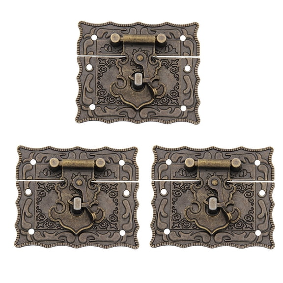 LABSERRON Retro Cabinet Box Lock Hasp Zinc Alloy Dark Brown for Home Use Wooden Doors Suitcase 3 Pieces