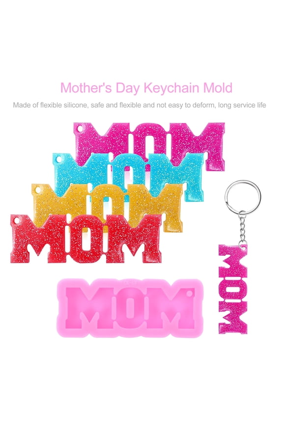 Reusable Design 2Pcs Pink Silicone Key Chain Molds for Epoxy Resin Mothers Day