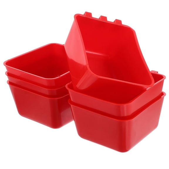 LABSERRON Round Red PE Bird Cage Cups 6Pcs for Chicken Coop Accessories and Small 12.3x9.5x6.0in