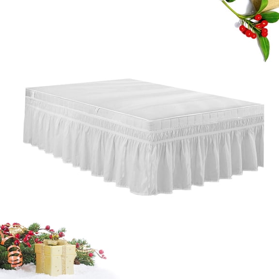 LABSERRON Ruffled Bed Skirts 1Set Pleated White Polyester Elastic Band Design For Hoteliers Simple And Elegant Style