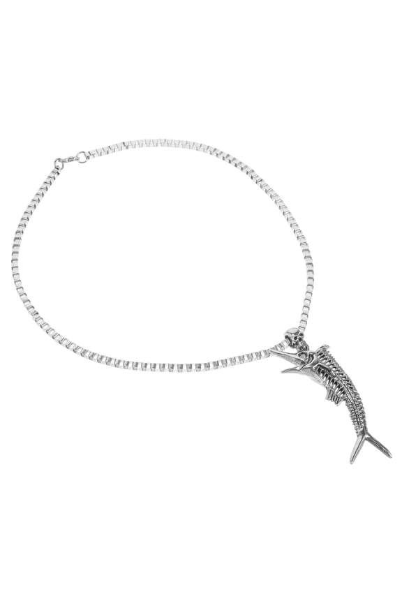 Silver Fish Bone Pendant Necklace 1Pack Perfect for Men's Daily Wear and Adventure