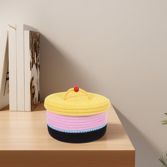 LABSERRON Sturdy Cotton Rope Weave Basket Cake Lid Multi-Use Storage Container For Home Office Nursery