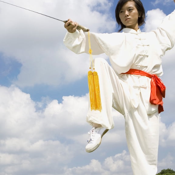 LABSERRON Tassel Spike 2Pcs Yellow Tassel For Tai Chi Sword Competition Use Traditional Chinese Style