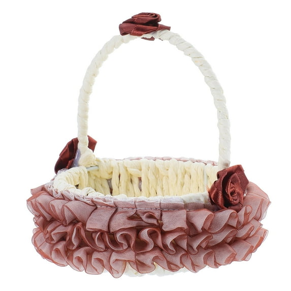 LABSERRON Wedding Candy Basket 1Pack Hand Woven in Coffee Color with Iron and Paper Rope for Decorative Use