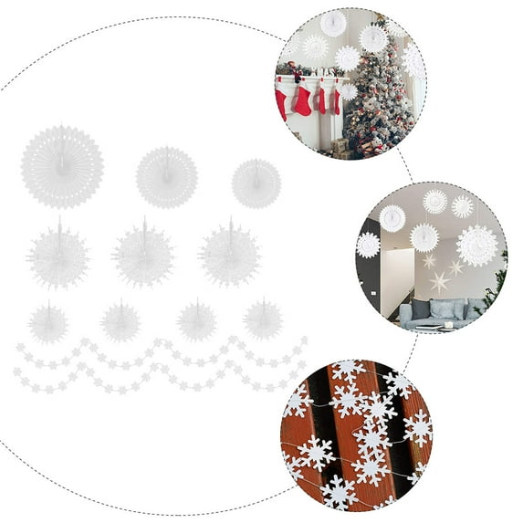 LABSERRON White Paper Fan Hanging Decoration for Winter Parties with Snowflake Design 1 Set