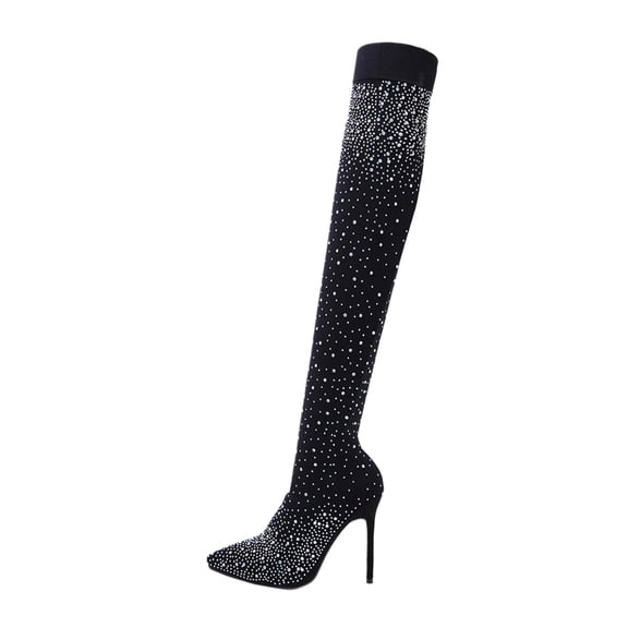 LABSERRON Women Black High Heel Over Knee Boots Cloth Comfortable Non-slip 1 Pair 9.6x3.5in