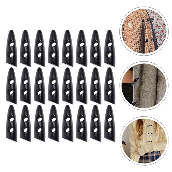 LABSERRON Wooden Coat Buttons Black Oval 1.2x0.4x0.4in for DIY Clothing 50Pcs