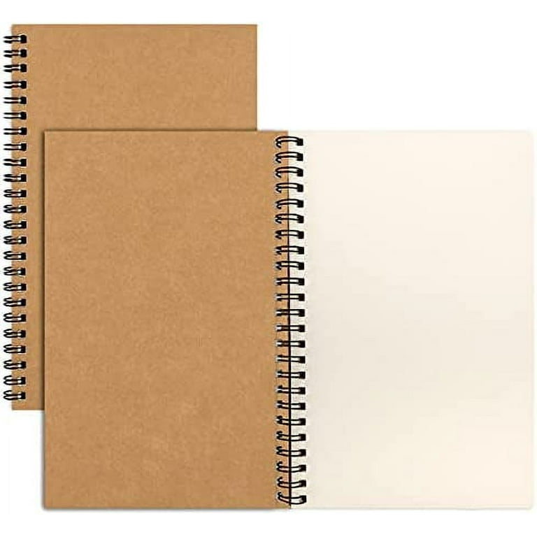 LABUK 2 Pack A5 Spiral Notebook 100 Pages Blank Sketchbook Pad Unlined  Notebooks Soft Cover Kraft Journal 8.3x5.5 Inches Memo Notepads Diary  Planner