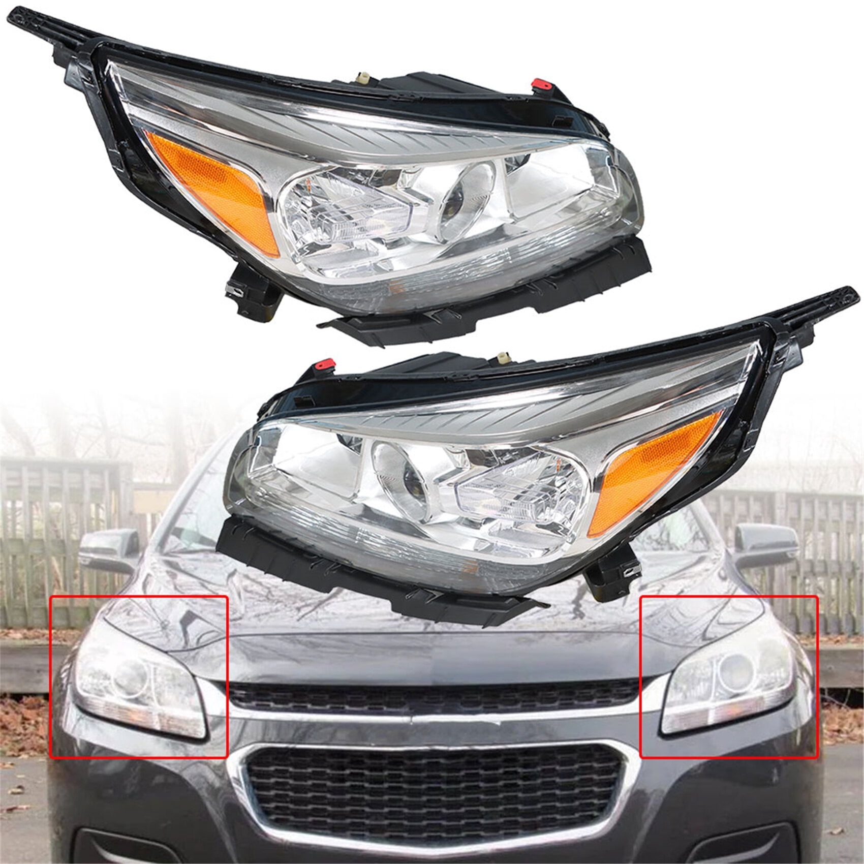 Left Driver Side Halogen Headlight Assembly For 2019-2024 Chevy Malibu (Non-LED Models) With Bulbs