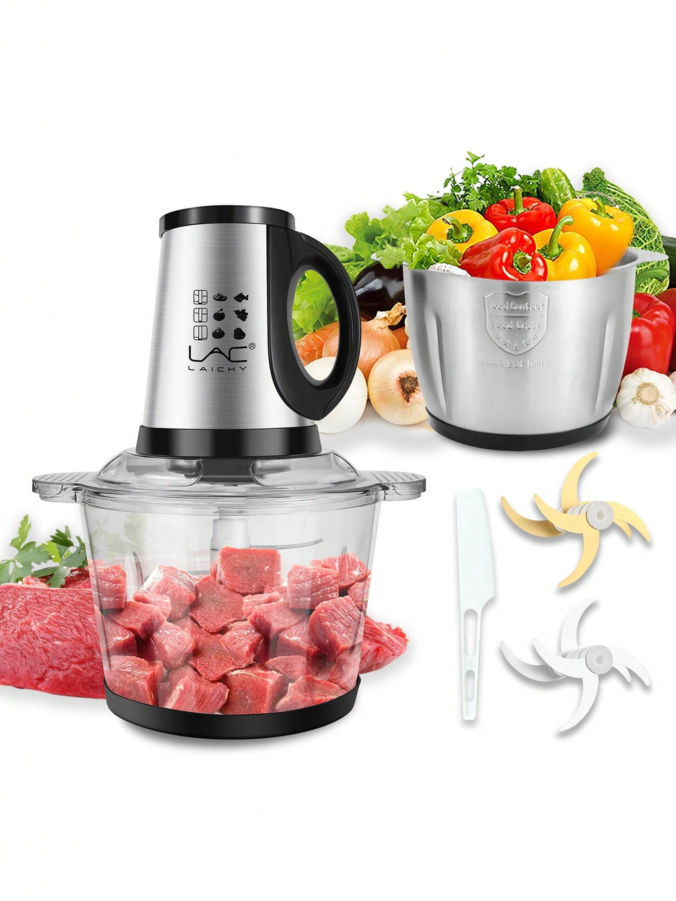 LAC LAICHY 3.8L Stainless Steel Electric Food Chopper, Sliver