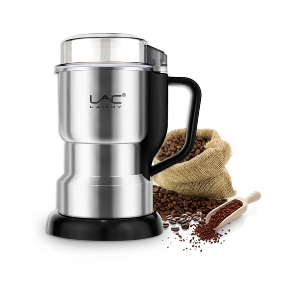 LAC LAICHY coffee grinder with handle, 150W coffee bean grinder, spice grinder and stainless steel four-blade perfect coffee beans, spices, seeds