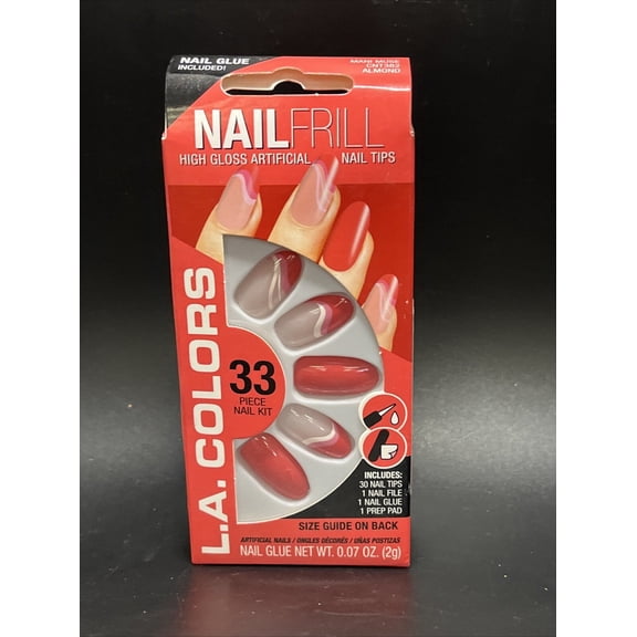 L.A. Colors Nail Frill Nails Tips Red Pink #382 - Mani Muse 33 Piece Nail Kit