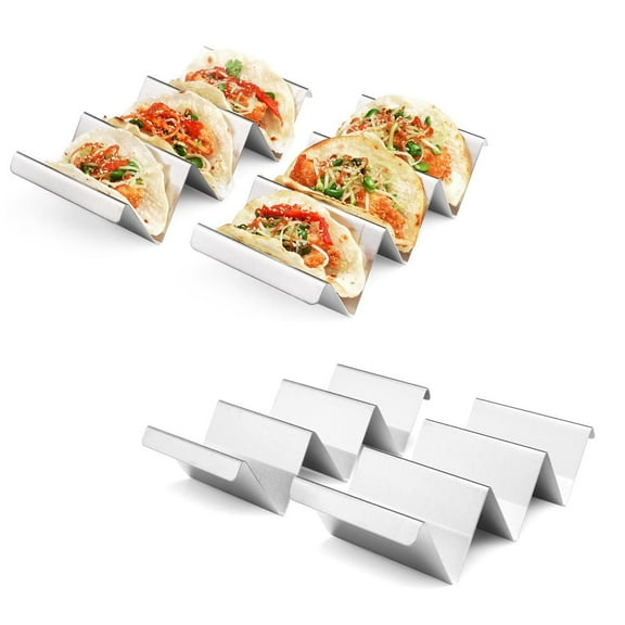 LACAFA Taco Holder 4 Pack - Stainless Steel Taco Stand Rack Tray Style Oven Safe for Baking, Dishwasher and Grill Safe