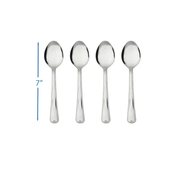 Mainstays Lace Stainless Steel Silver Adult Dinner Spoon, 4- Piece Set