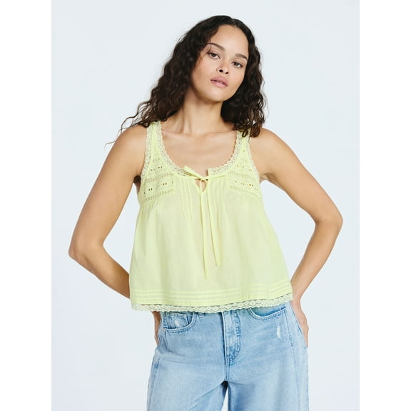 Scoop Women's and Women's Plus Flowy Cotton Tank Top with Lace Trim, Sizes XS-4X