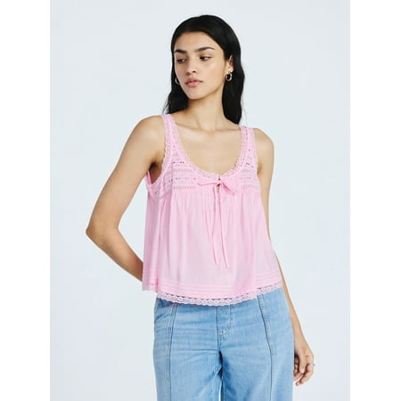 Scoop Women's and Women's Plus Flowy Cotton Tank Top with Lace Trim, Sizes XS-4X