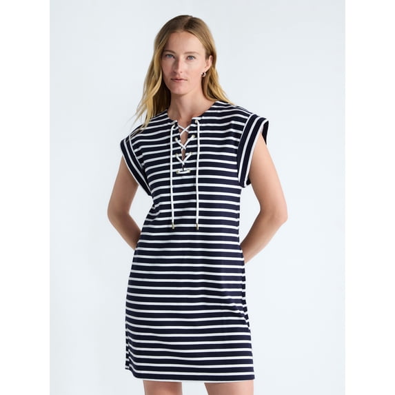 Free Assembly Women's Lace Up Cotton Mini Dress, Sizes XS-XXL