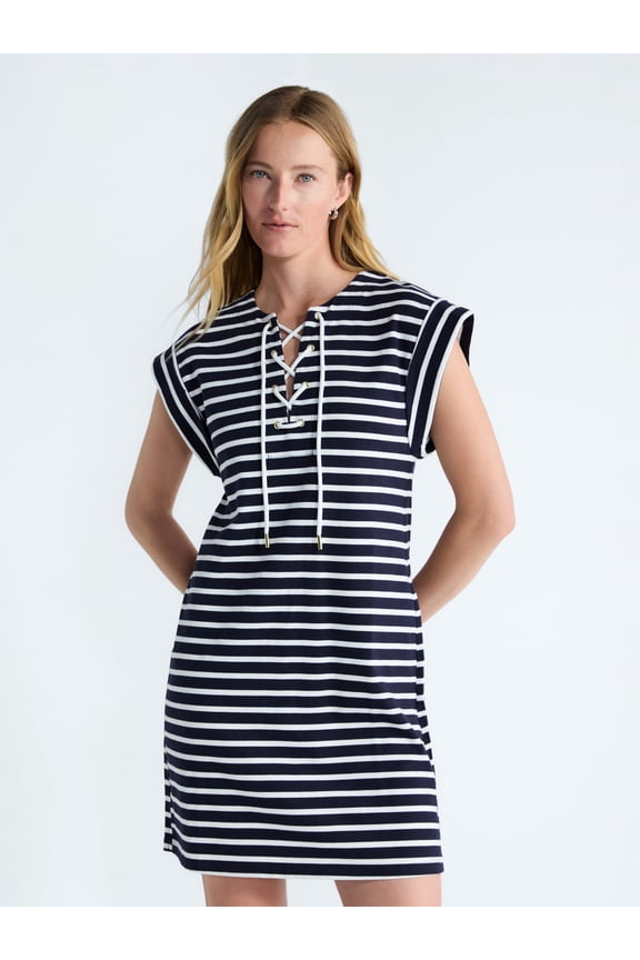 Women's Lace Up Cotton Mini Dress, Sizes XS-XXL