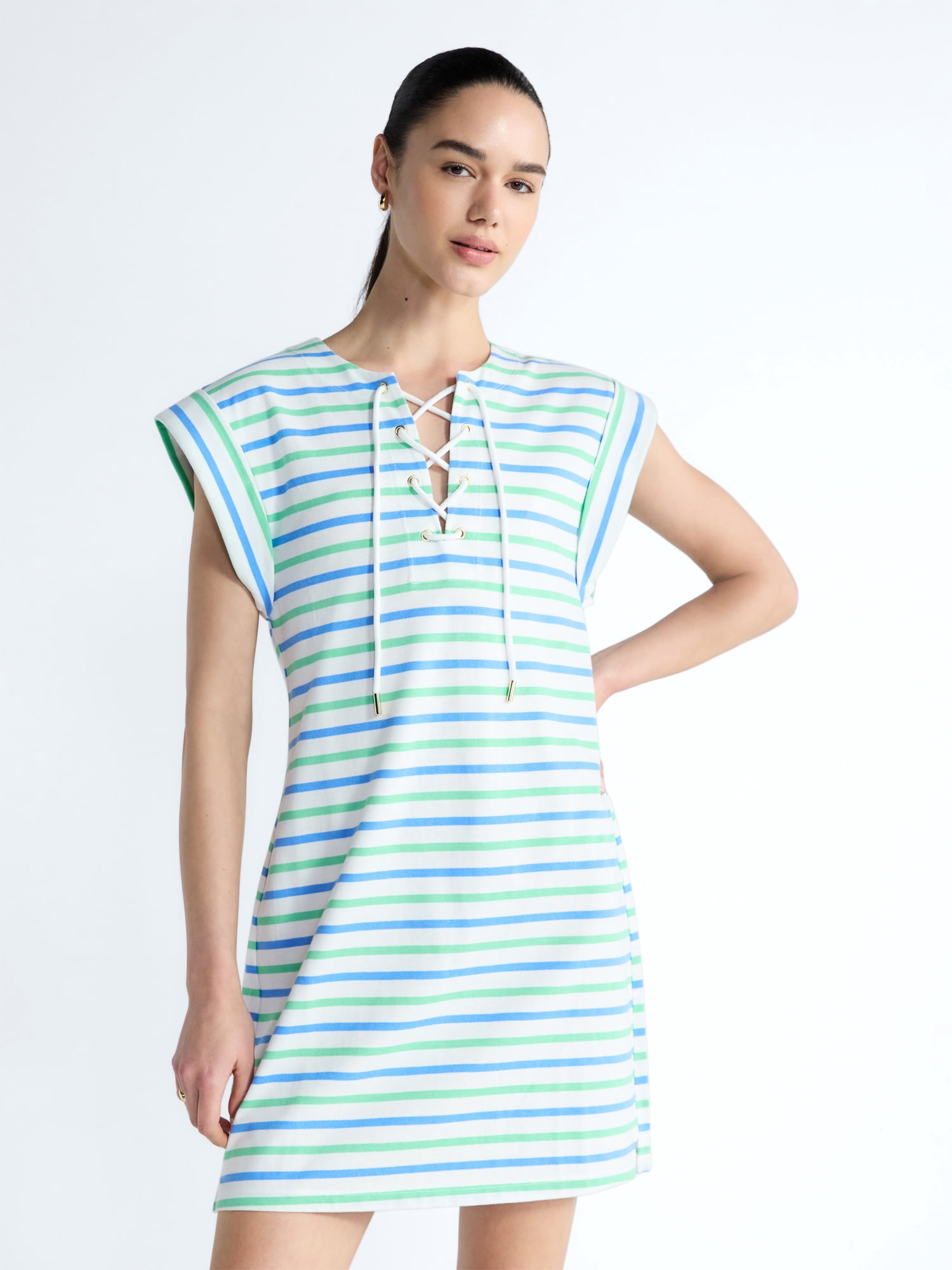 Free Assembly Women's Lace Up Cotton Mini Dress, Sizes XS-XXL