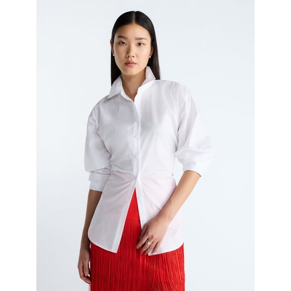 Devil Wears Prada Scoop Collection Women's and Women's Plus Lace Up Cotton Shirt, Sizes XS-4X