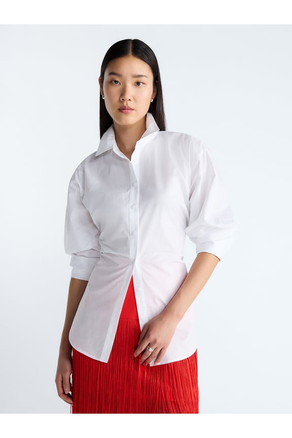 Devil Wears Prada Scoop Collection Women's and Women's Plus Lace Up Cotton Shirt, Sizes XS-4X