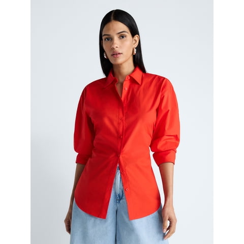 Devil Wears Prada Scoop Collection Women's and Women's Plus Lace Up Cotton Shirt, Sizes XS-4X